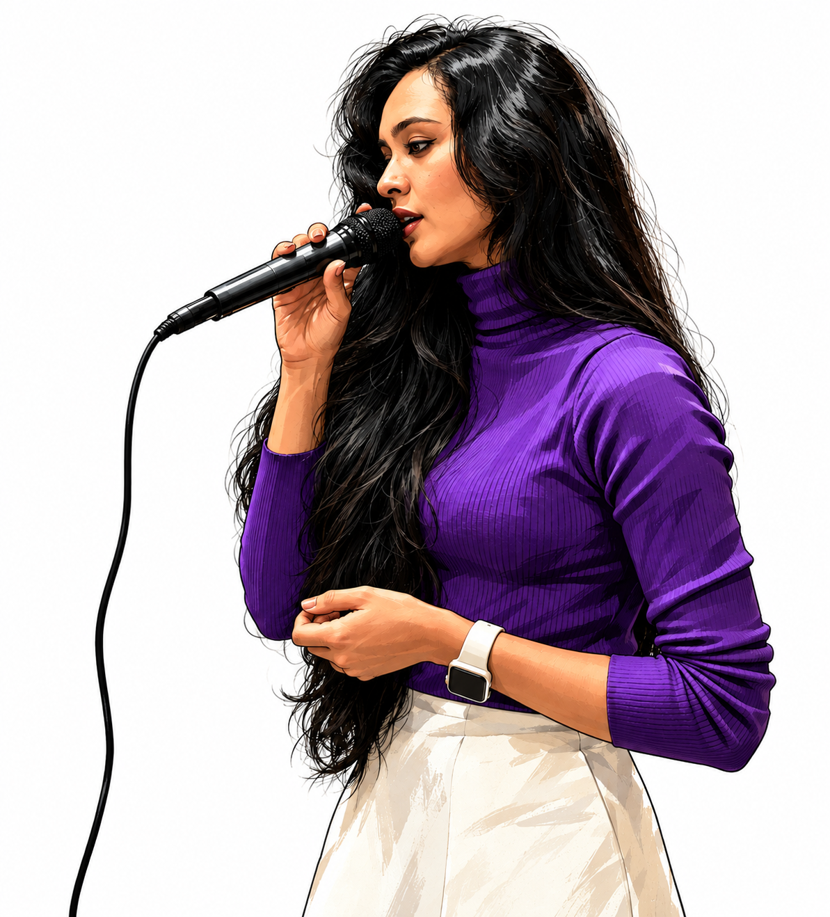 Christa Mariya singing into a microphone